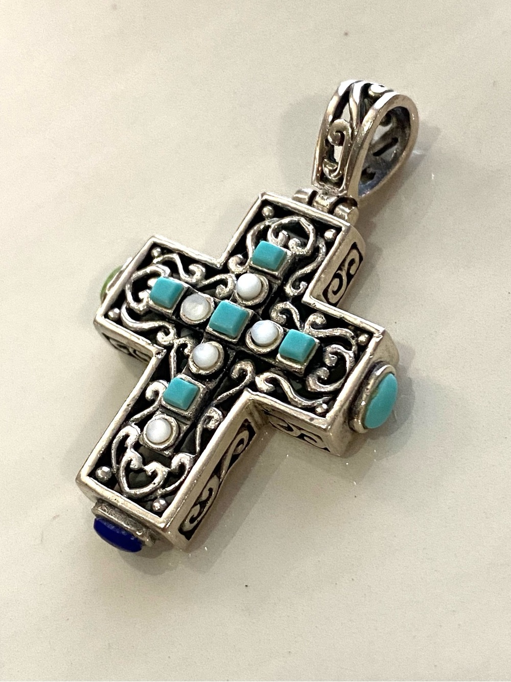 Sterling Silver Turquoise Color Stone Cross Pendant 925